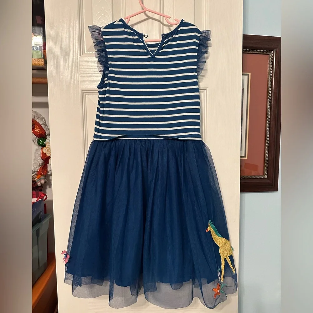 Mini Boden Blue Striped Appliqué Dress with Tulle Skirt - Picture 3 of 7